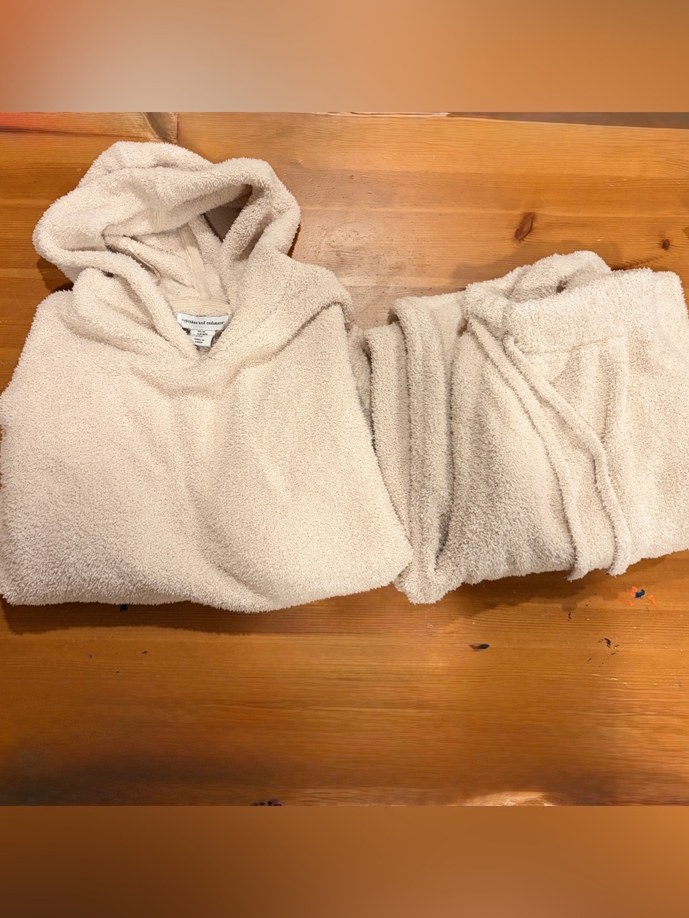 M Cupcakes and Cashmere Plush Cream fleece set. Hoodie and comfy pants set